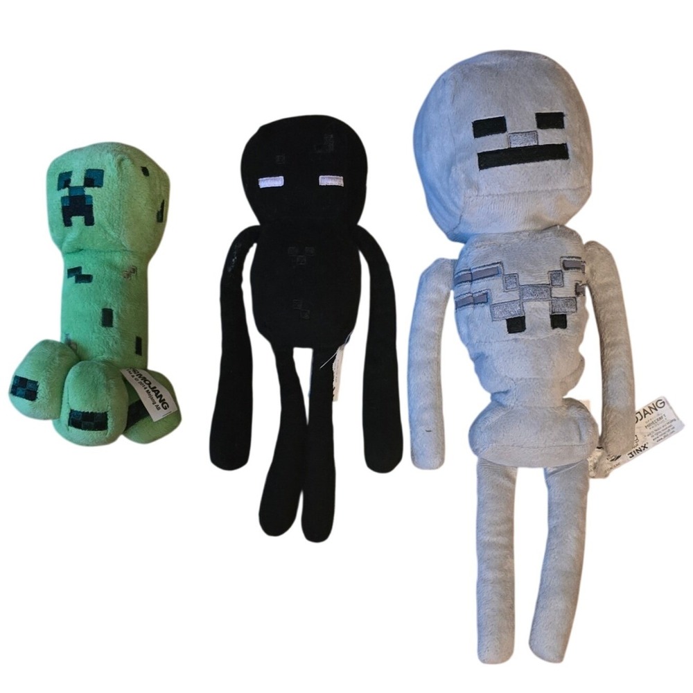 Minecraft Plush Lot of 3 Mojang Jinx Creeper Enderman Skeleton Stuffed Animals
